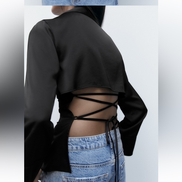 Zara button up satin open back blouse - Picture 3 of 8